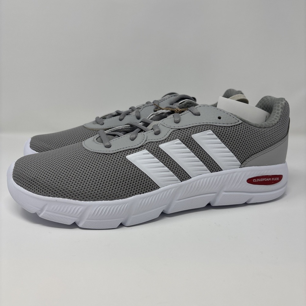 Adidas Cloudfoam Flex Gray/White Mesh Comfort Wide Sneakers, Mens Sz10, HQ4851
